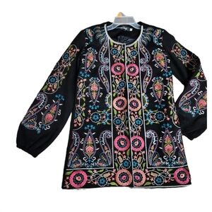 Embroidered Black Jacket for Women